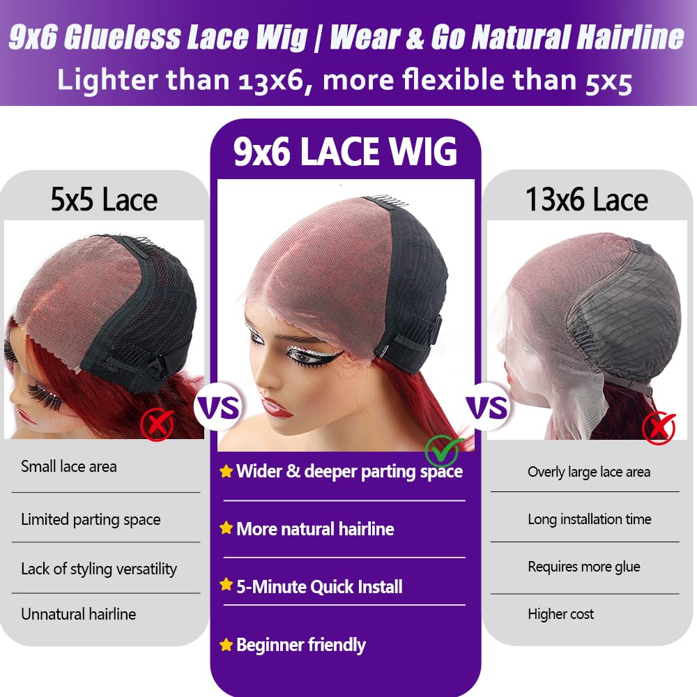 CHEETAHBEAUTY 99j Burgundy Lace Front Wigs Human Hair 24Inch 13x6 Burgundy Wig Human Hair 220% Density Brazilian Virgin Straight Human Hair Wigs for Women Pre Plucked with Baby Hair