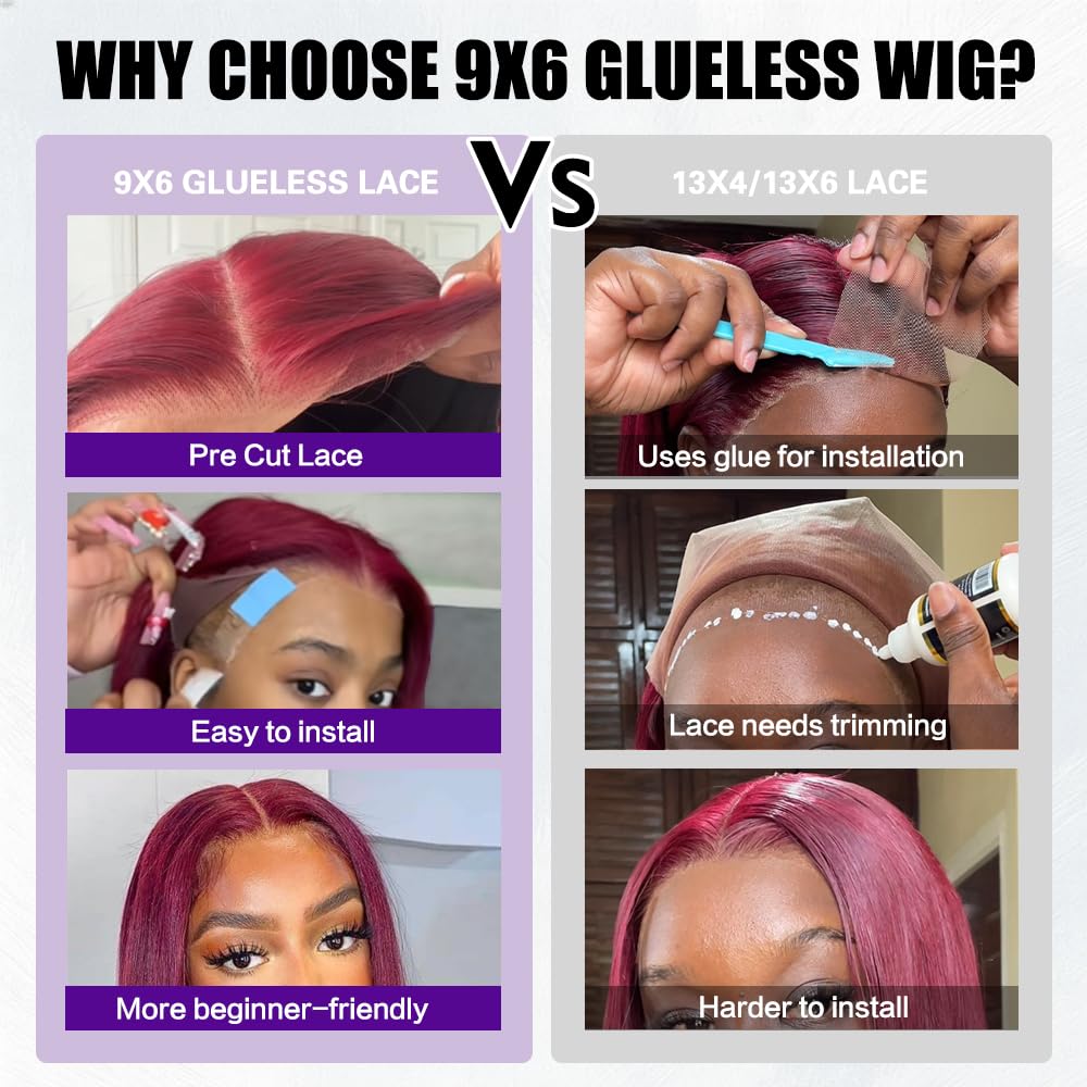 CHEETAHBEAUTY 99j Burgundy Lace Front Wigs Human Hair 24Inch 13x6 Burgundy Wig Human Hair 220% Density Brazilian Virgin Straight Human Hair Wigs for Women Pre Plucked with Baby Hair