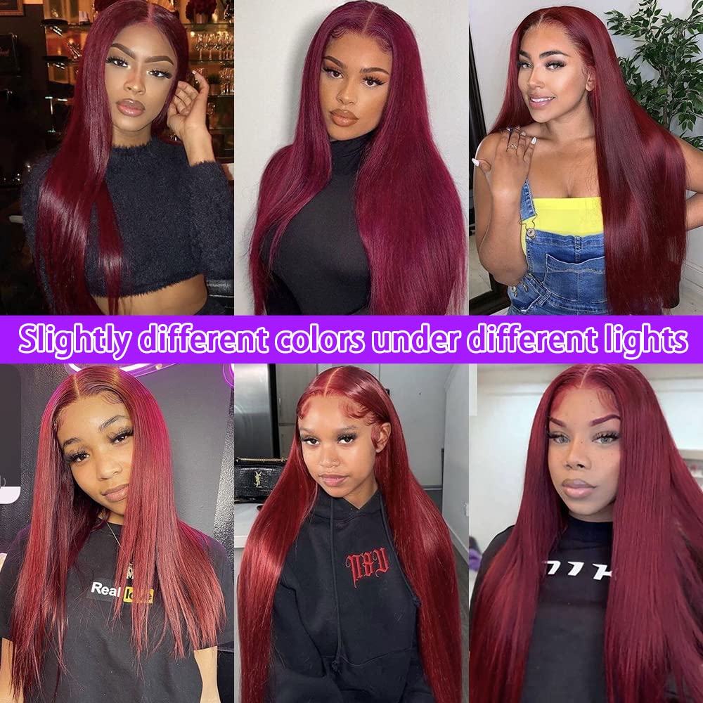 CHEETAHBEAUTY 99j Burgundy Lace Front Wigs Human Hair 24Inch 13x6 Burgundy Wig Human Hair 220% Density Brazilian Virgin Straight Human Hair Wigs for Women Pre Plucked with Baby Hair