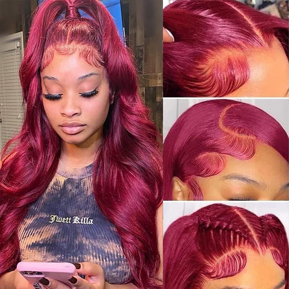 CHEETAHBEAUTY 99j Burgundy Lace Front Wigs Human Hair 24Inch 13x6 Burgundy Wig Human Hair 220% Density Brazilian Virgin Straight Human Hair Wigs for Women Pre Plucked with Baby Hair