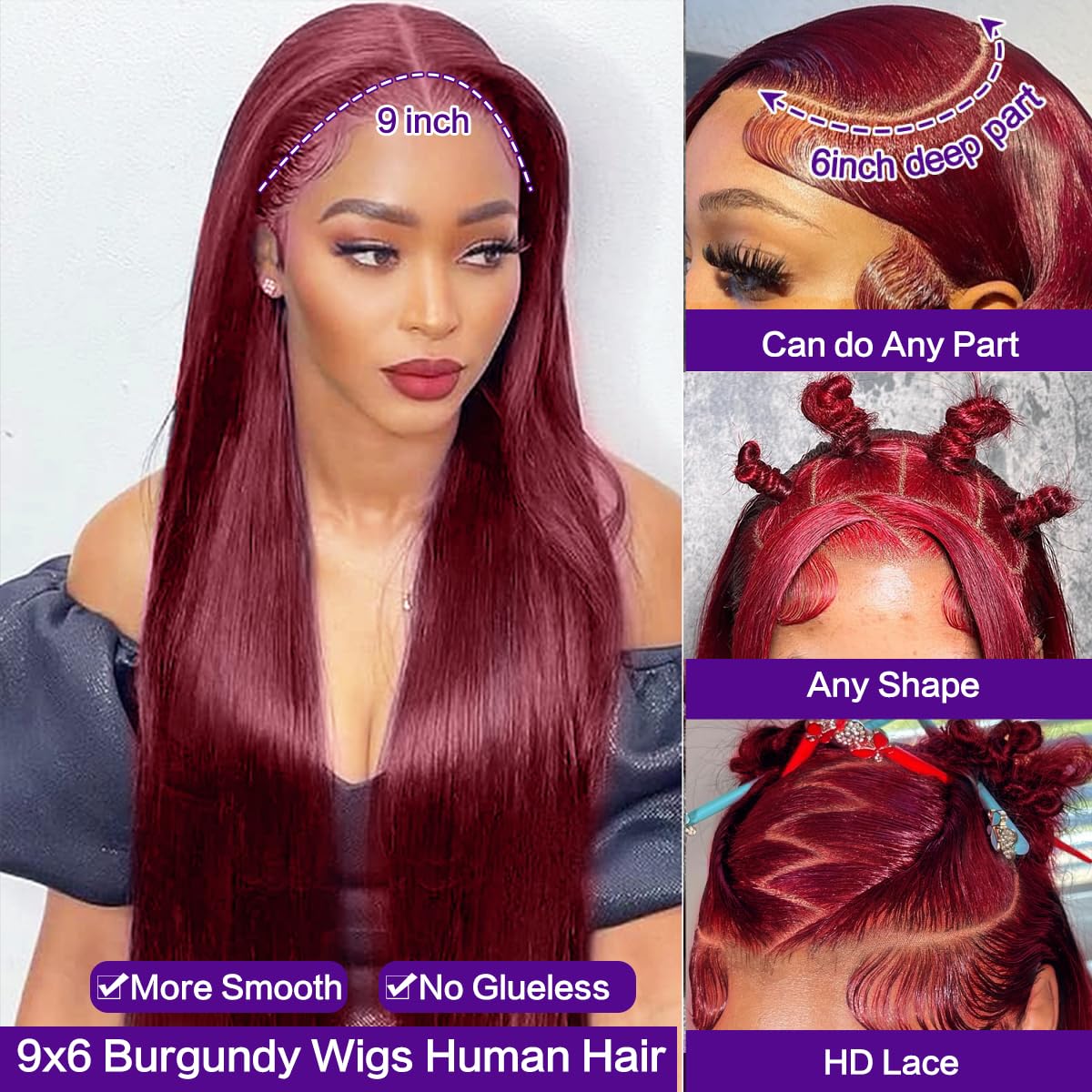 CHEETAHBEAUTY 99j Burgundy Lace Front Wigs Human Hair 24Inch 13x6 Burgundy Wig Human Hair 220% Density Brazilian Virgin Straight Human Hair Wigs for Women Pre Plucked with Baby Hair