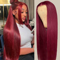 CHEETAHBEAUTY 99j Burgundy Lace Front Wigs Human Hair 24Inch 13x6 Burgundy Wig Human Hair 220% Density Brazilian Virgin Straight Human Hair Wigs for Women Pre Plucked with Baby Hair