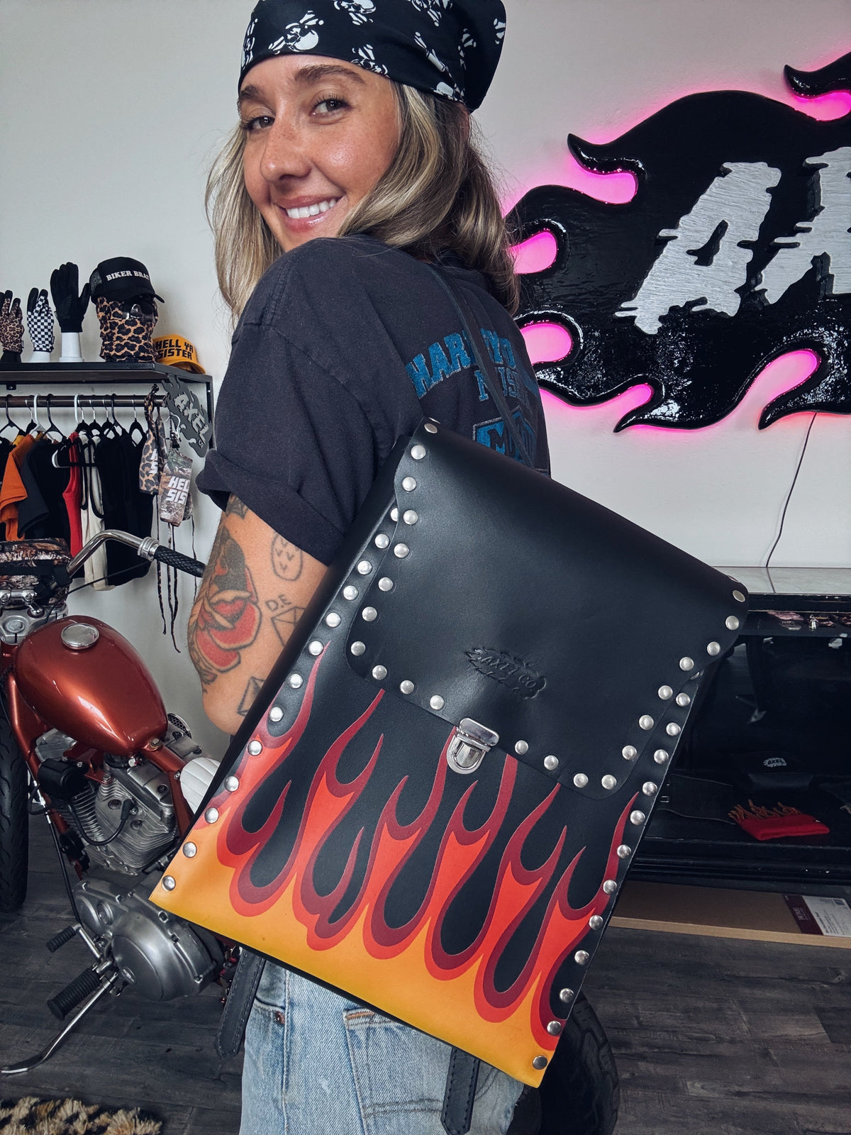 Axel Co Leather Flame Backpack