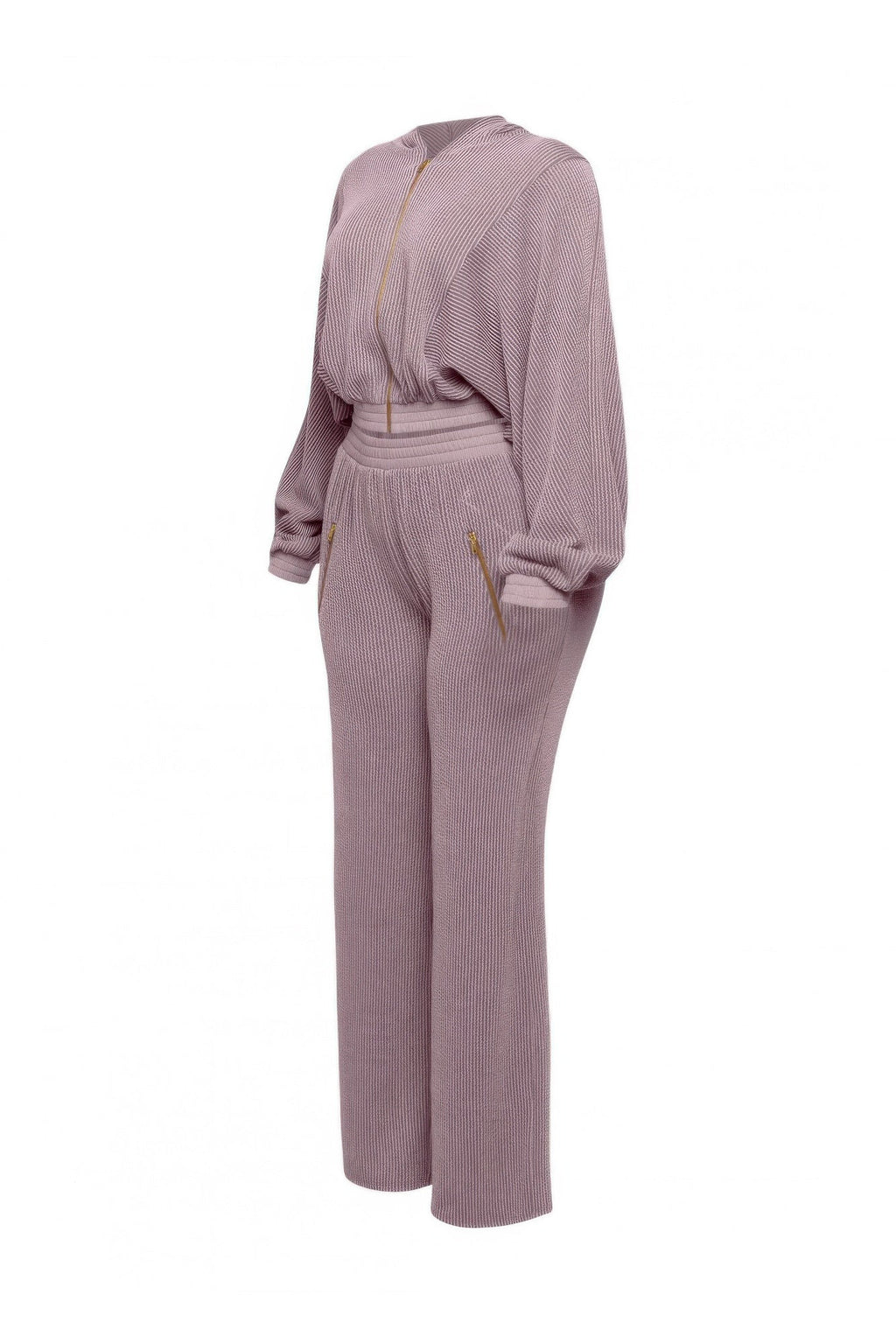 Ribbed Zip Hoodie & Wide-Leg Pants Set