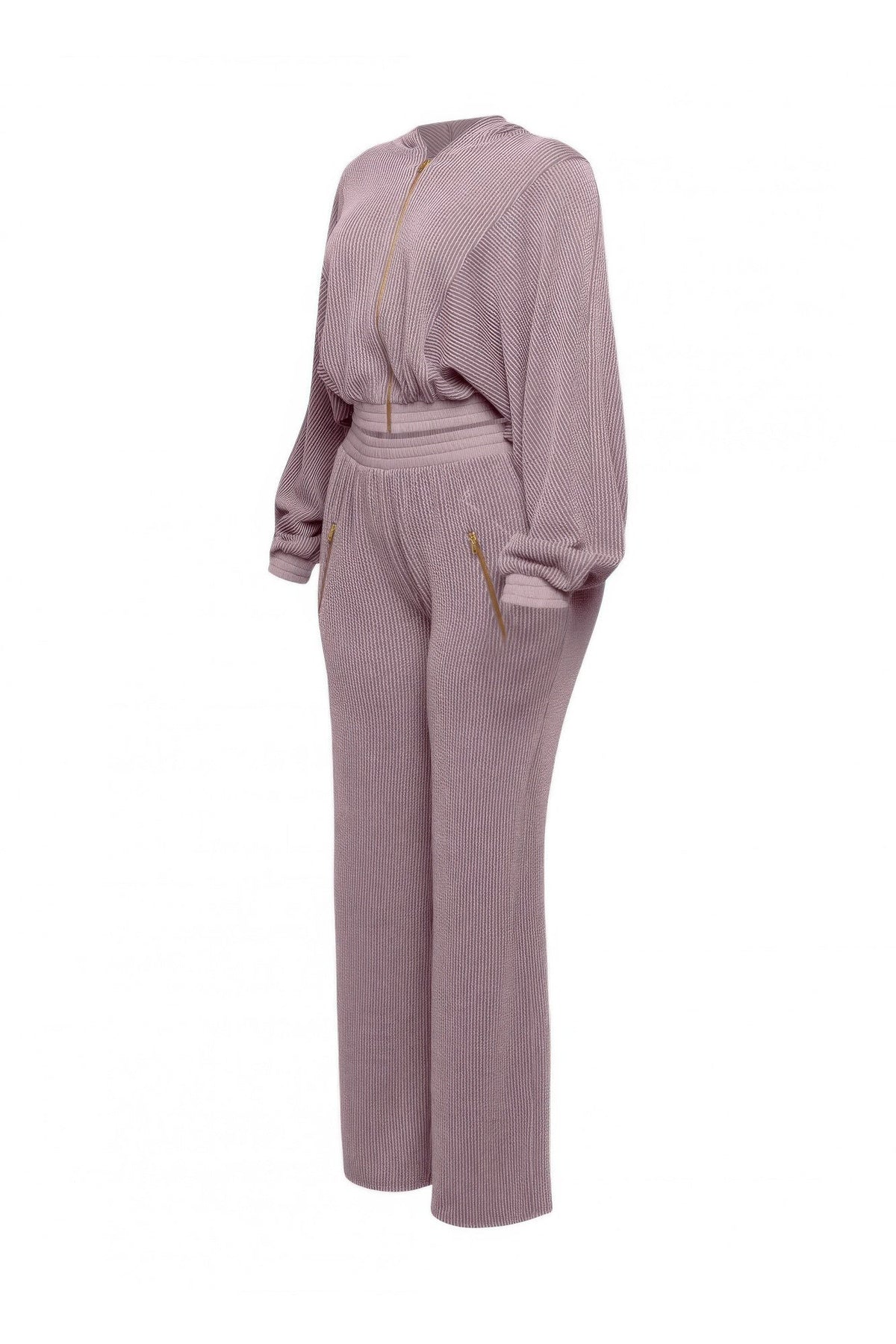 Ribbed Zip Hoodie & Wide-Leg Pants Set
