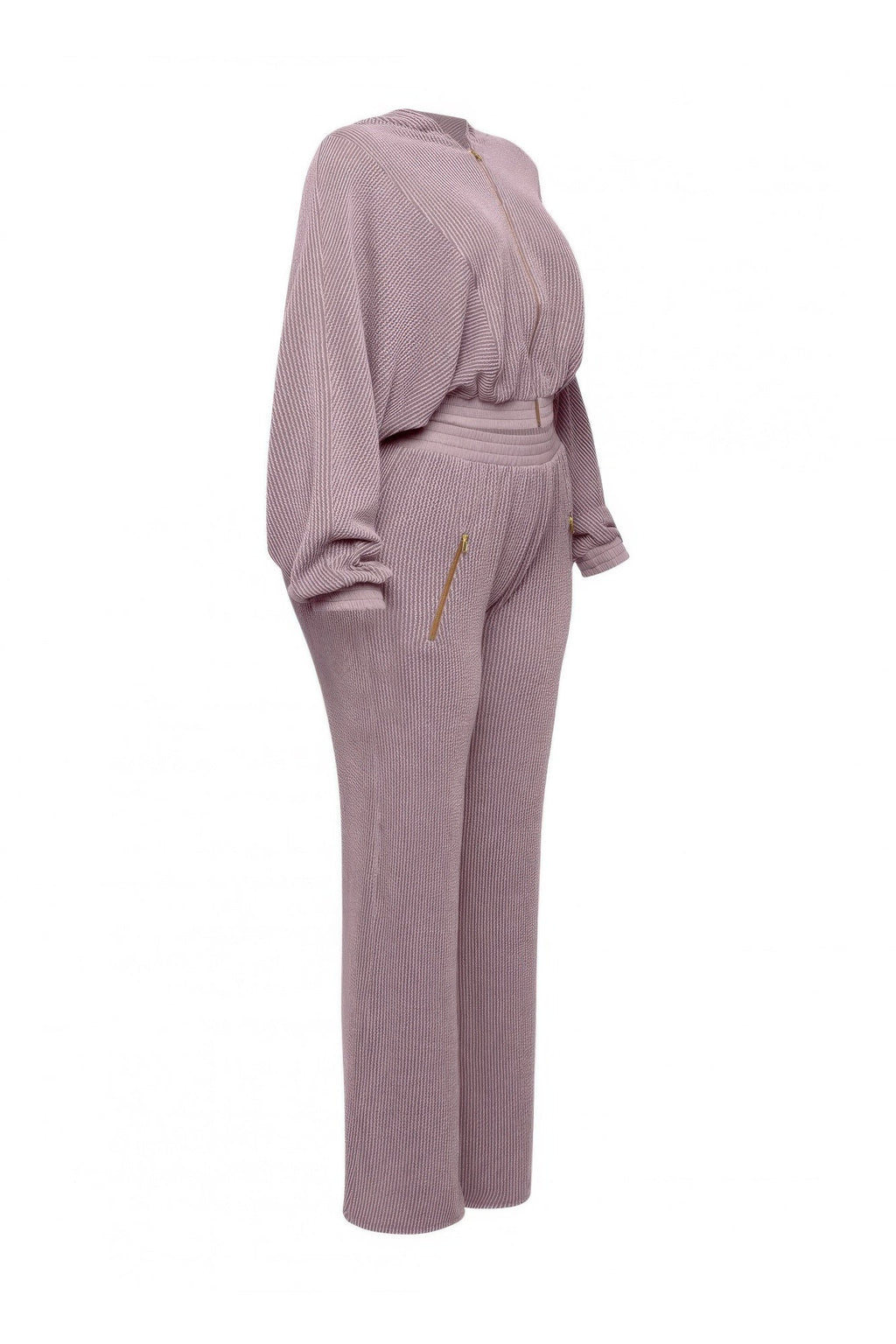 Ribbed Zip Hoodie & Wide-Leg Pants Set