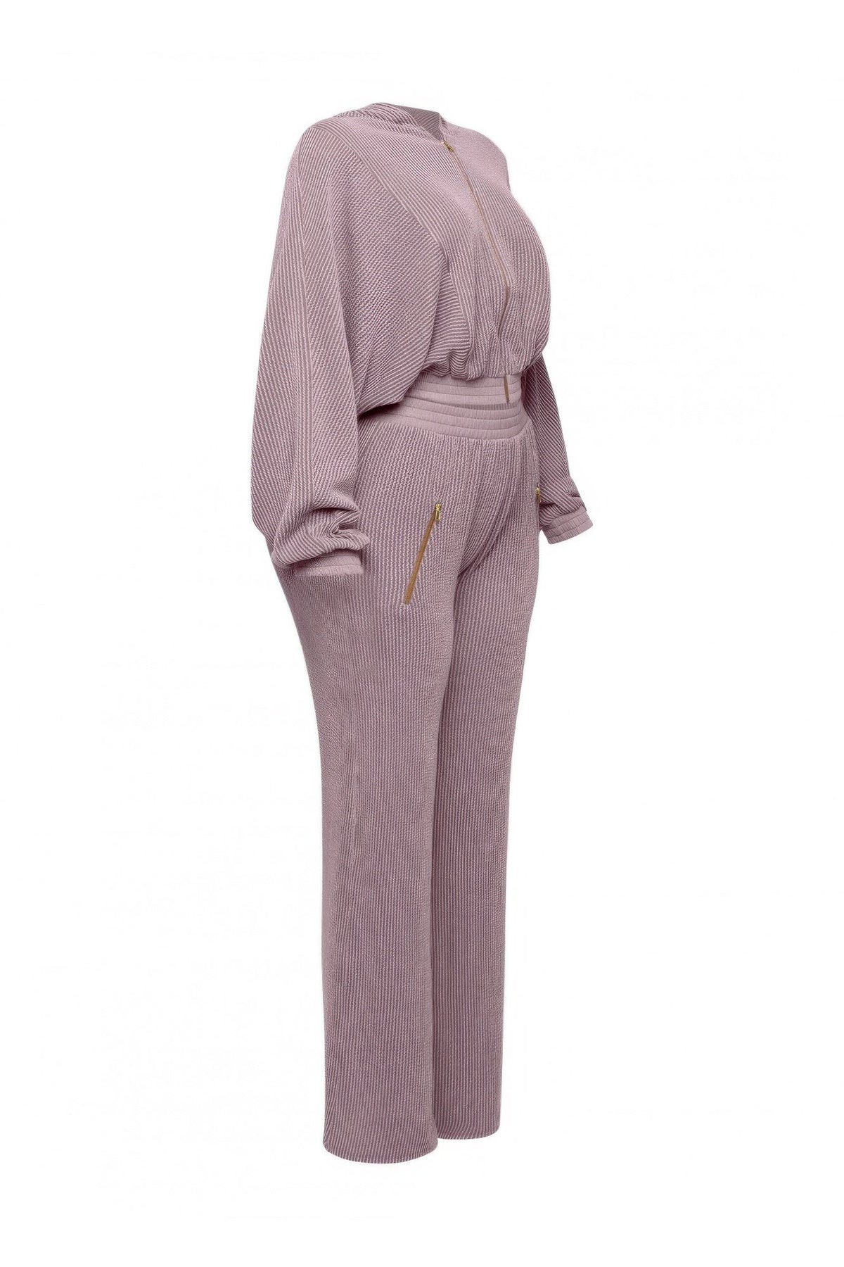 Ribbed Zip Hoodie & Wide-Leg Pants Set