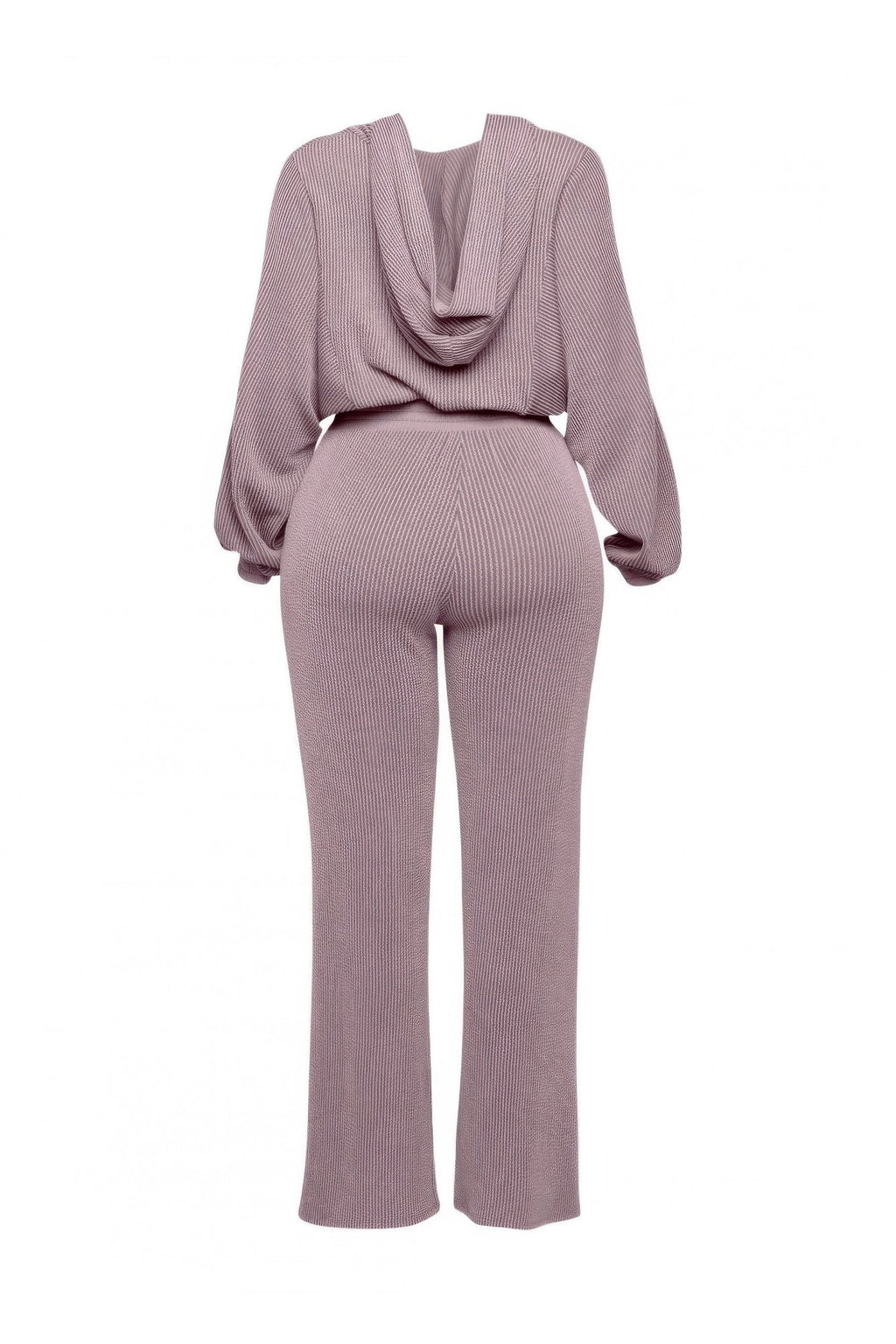 Ribbed Zip Hoodie & Wide-Leg Pants Set