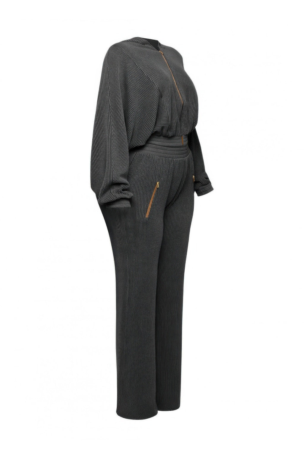 Ribbed Zip Hoodie & Wide-Leg Pants Set