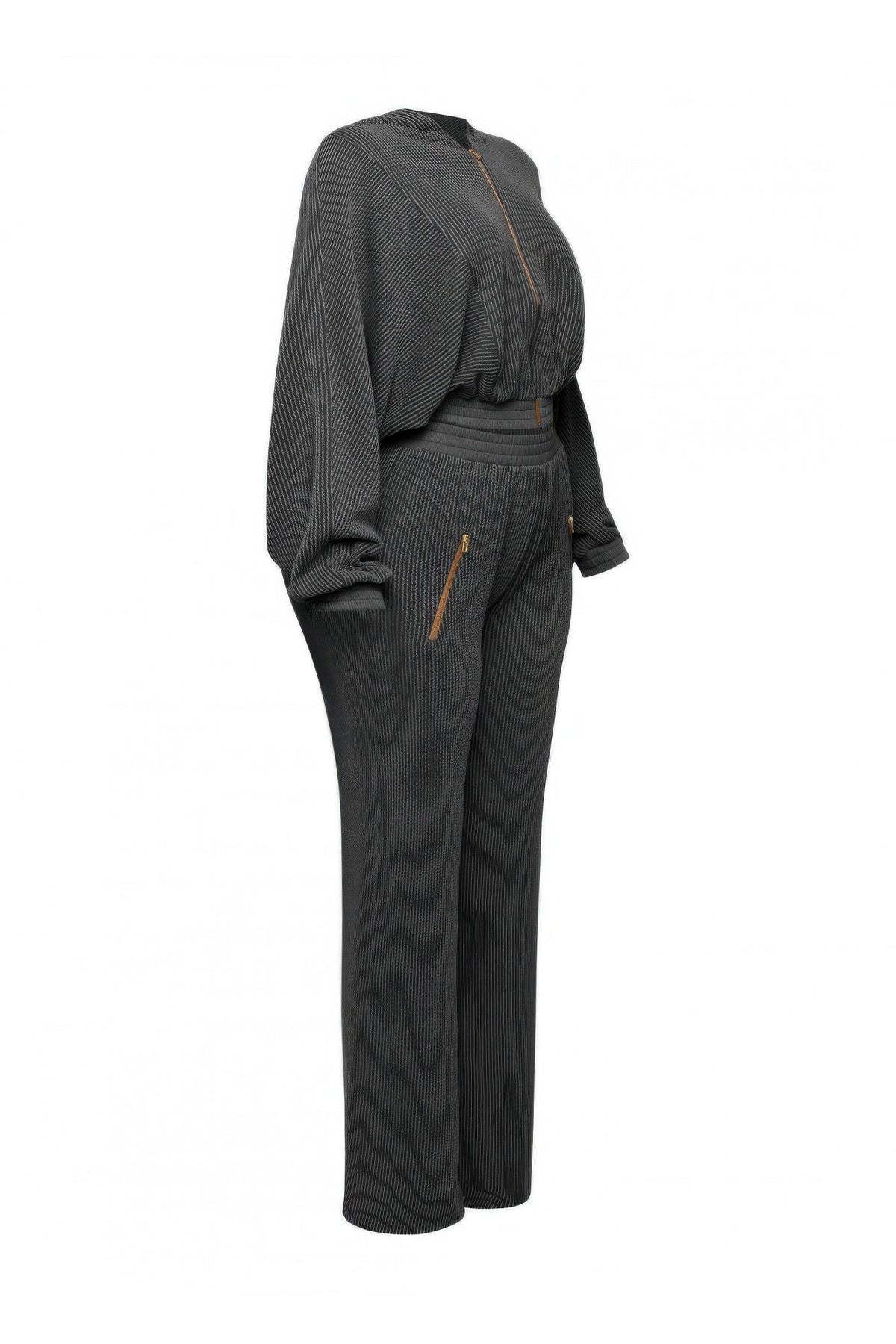 Ribbed Zip Hoodie & Wide-Leg Pants Set