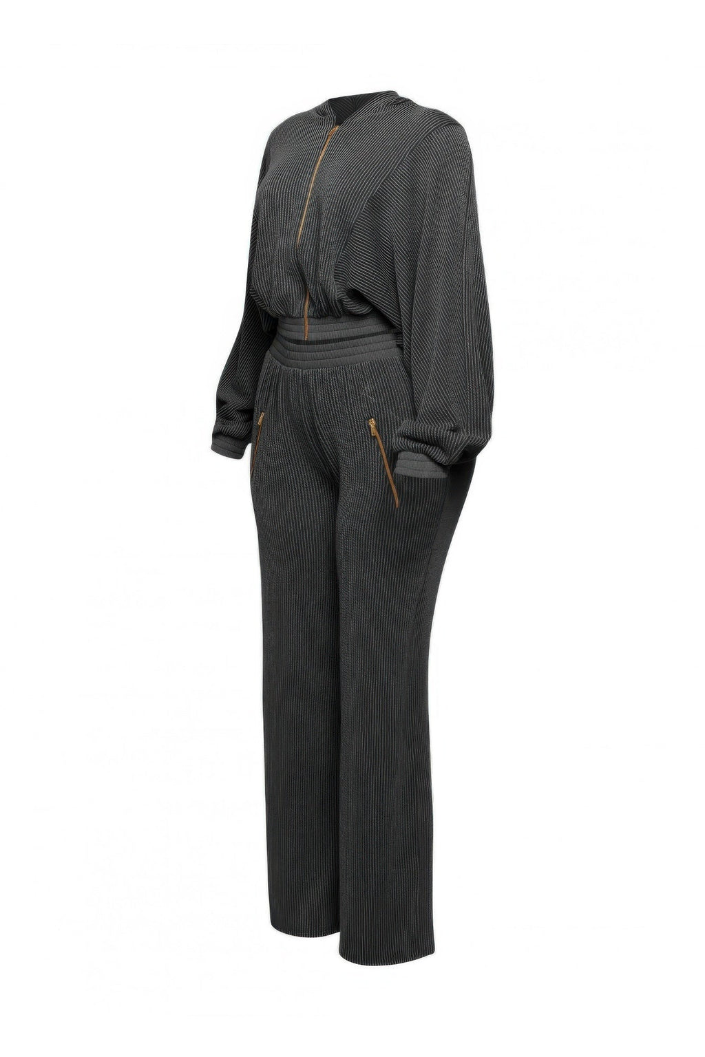 Ribbed Zip Hoodie & Wide-Leg Pants Set