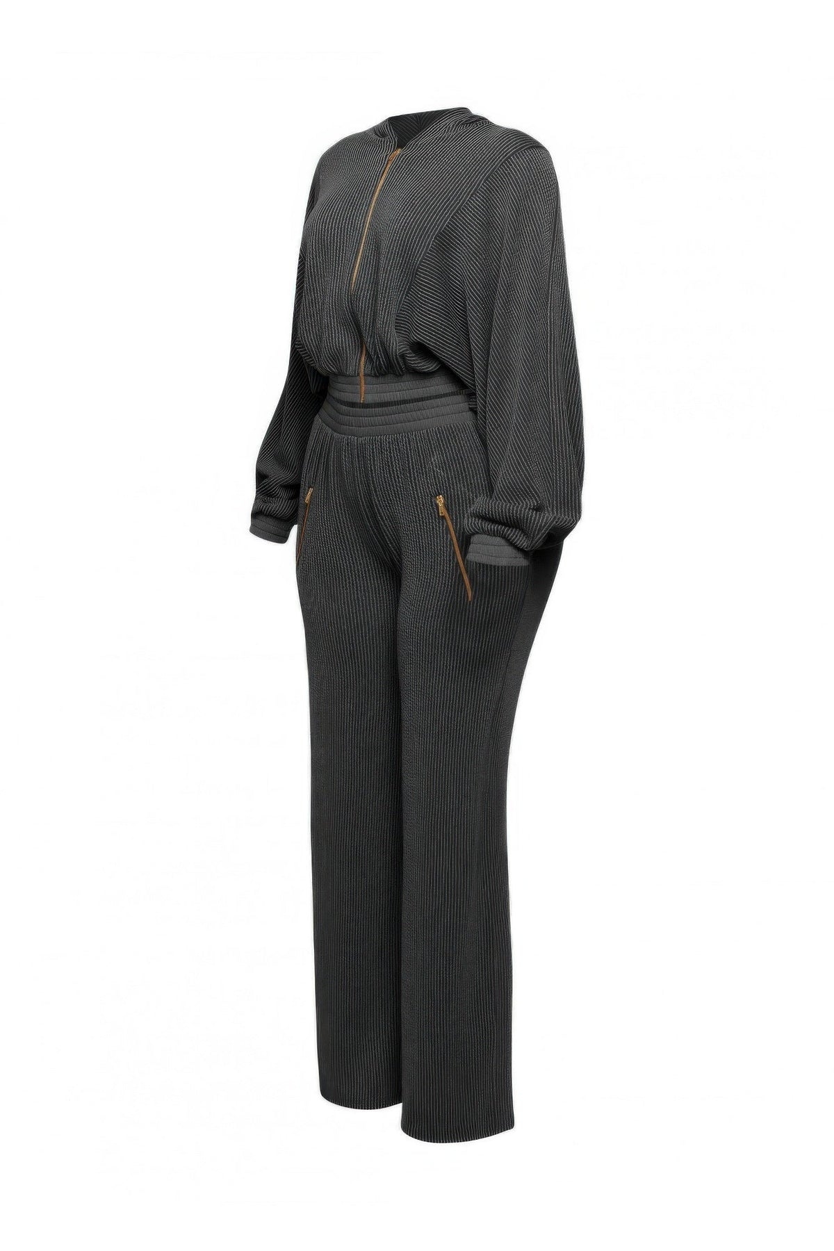 Ribbed Zip Hoodie & Wide-Leg Pants Set