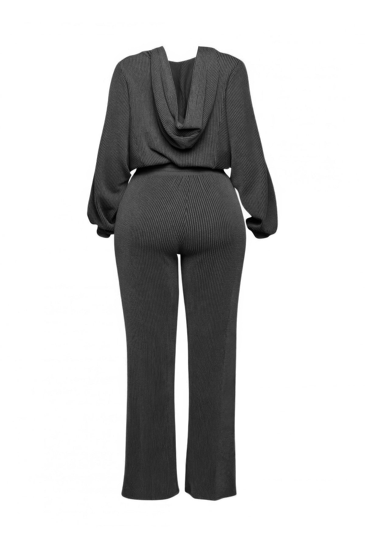 Ribbed Zip Hoodie & Wide-Leg Pants Set