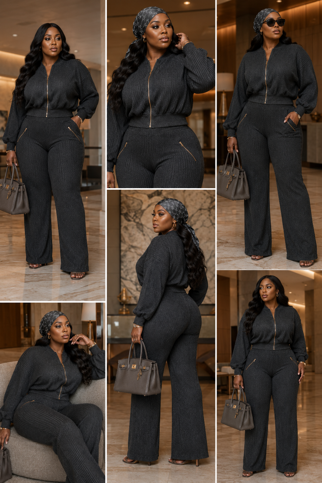 Ribbed Zip Hoodie & Wide-Leg Pants Set