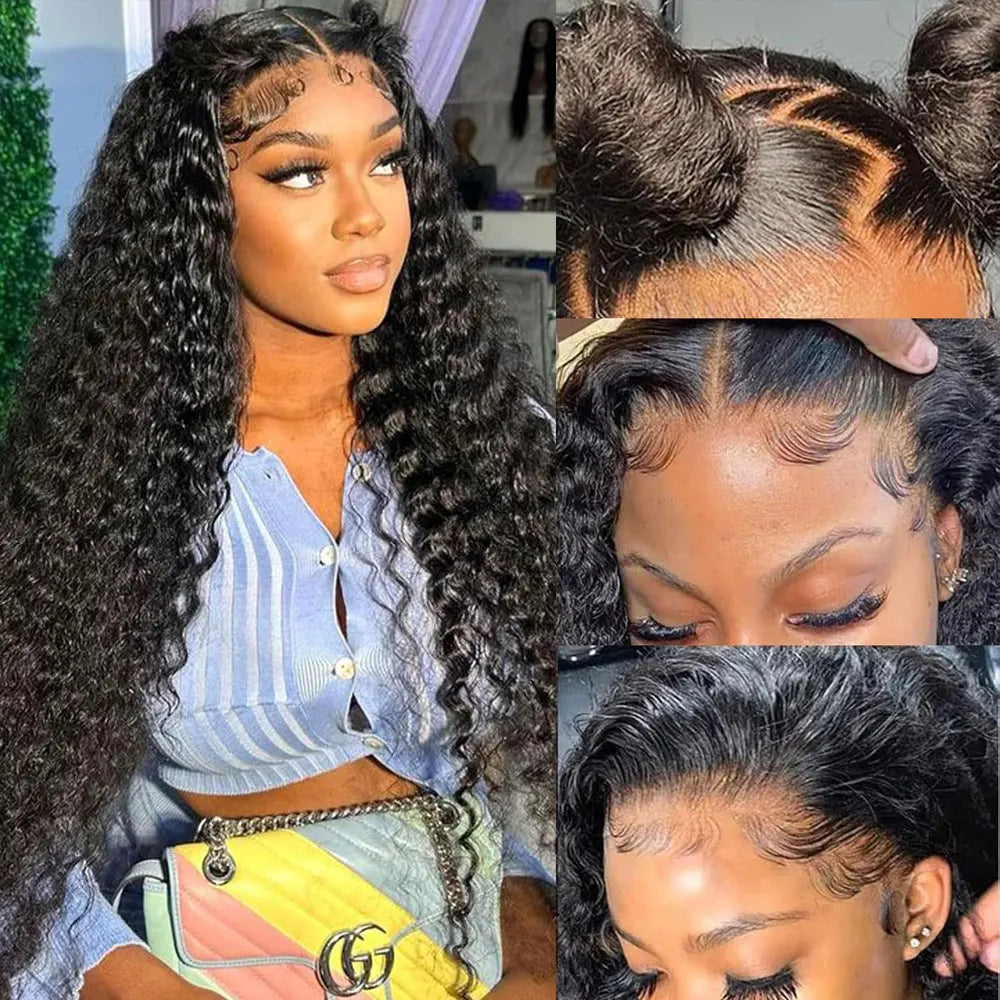 40 Inch Voluminous Deep Wave Human Hair Wig 250 High Density 13x4 13x6 HD Lace Frontal Durable Tangle Free Natural Real Hair Wigs for Women Daily Styling