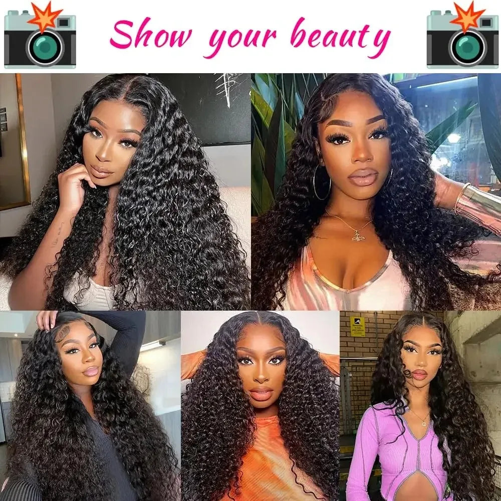 40 Inch Voluminous Deep Wave Human Hair Wig 250 High Density 13x4 13x6 HD Lace Frontal Durable Tangle Free Natural Real Hair Wigs for Women Daily Styling
