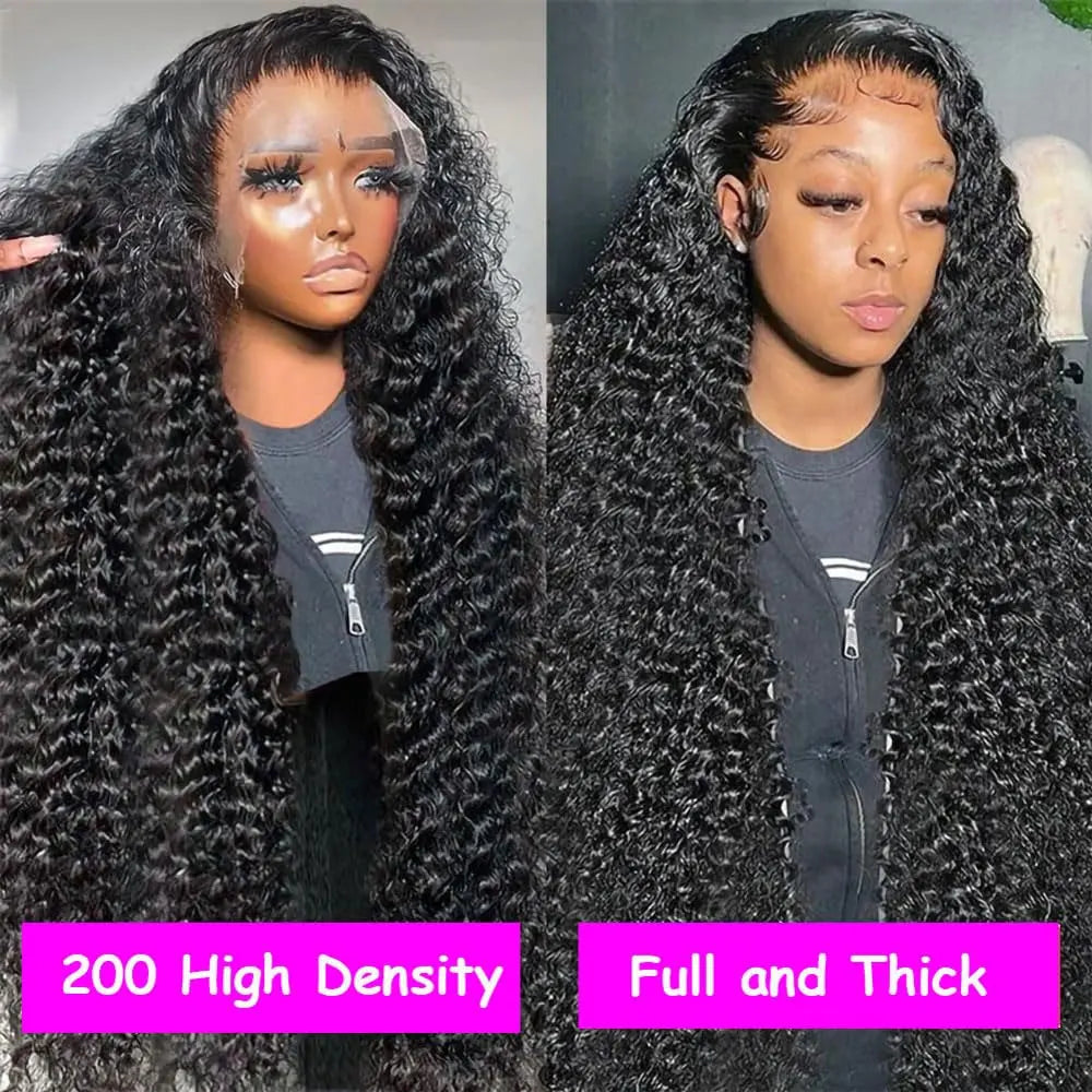 40 Inch Voluminous Deep Wave Human Hair Wig 250 High Density 13x4 13x6 HD Lace Frontal Durable Tangle Free Natural Real Hair Wigs for Women Daily Styling