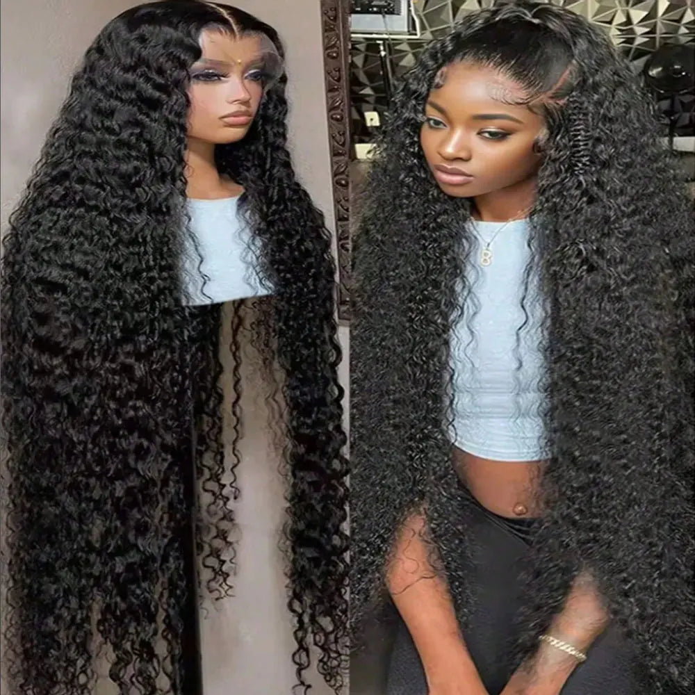 40 Inch Voluminous Deep Wave Human Hair Wig 250 High Density 13x4 13x6 HD Lace Frontal Durable Tangle Free Natural Real Hair Wigs for Women Daily Styling