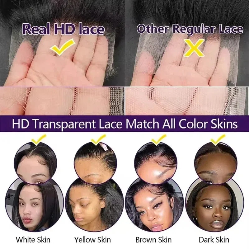 40 Inch Voluminous Deep Wave Human Hair Wig 250 High Density 13x4 13x6 HD Lace Frontal Durable Tangle Free Natural Real Hair Wigs for Women Daily Styling