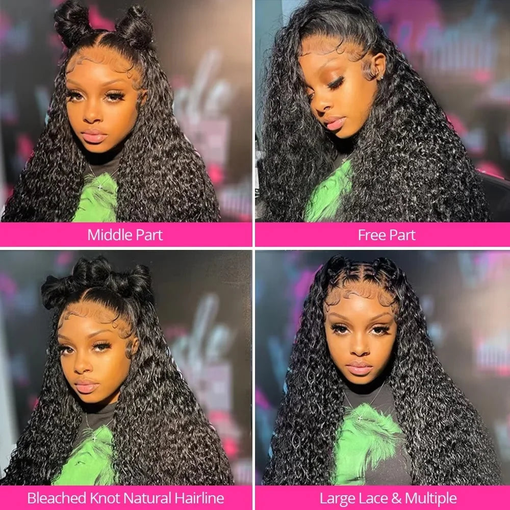40 Inch Voluminous Deep Wave Human Hair Wig 250 High Density 13x4 13x6 HD Lace Frontal Durable Tangle Free Natural Real Hair Wigs for Women Daily Styling