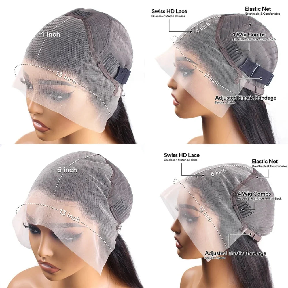 40 Inch Voluminous Deep Wave Human Hair Wig 250 High Density 13x4 13x6 HD Lace Frontal Durable Tangle Free Natural Real Hair Wigs for Women Daily Styling