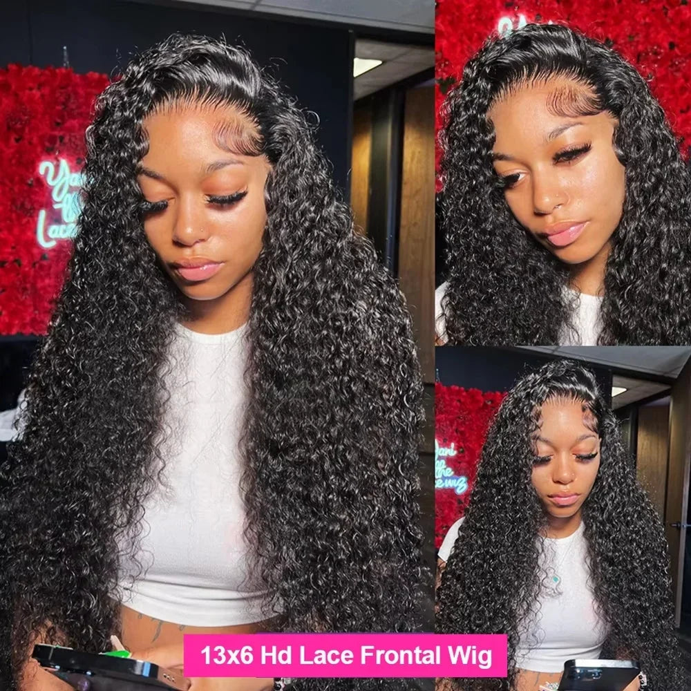 40 Inch Voluminous Deep Wave Human Hair Wig 250 High Density 13x4 13x6 HD Lace Frontal Durable Tangle Free Natural Real Hair Wigs for Women Daily Styling
