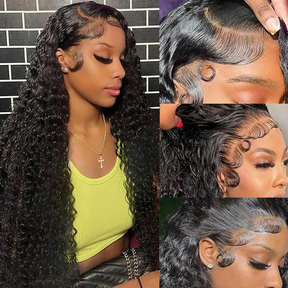 40 Inch Voluminous Deep Wave Human Hair Wig 250 High Density 13x4 13x6 HD Lace Frontal Durable Tangle Free Natural Real Hair Wigs for Women Daily Styling