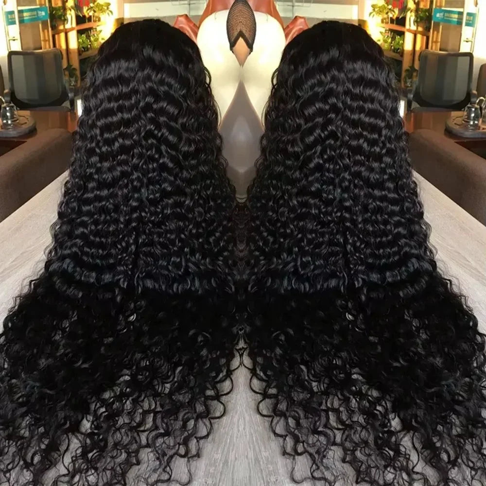 40 Inch Voluminous Deep Wave Human Hair Wig 250 High Density 13x4 13x6 HD Lace Frontal Durable Tangle Free Natural Real Hair Wigs for Women Daily Styling