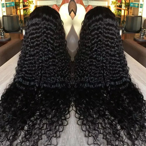 40 Inch Voluminous Deep Wave Human Hair Wig 250 High Density 13x4 13x6 HD Lace Frontal Durable Tangle Free Natural Real Hair Wigs for Women Daily Styling