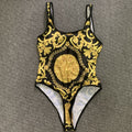 Black/Gold Baroque Print Swimsuit – One-Piece or Tie-Side Bikini