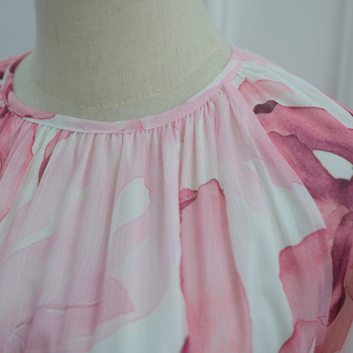 Watercolour Print Double-Layer Flared-Sleeve Maxi Dress